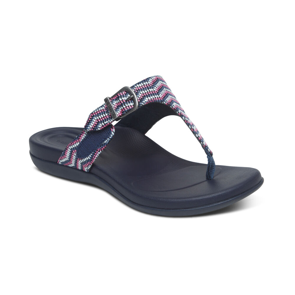 Aetrex Women's Rita Adjustable Flip Flops - Navy | USA WMMOH9A